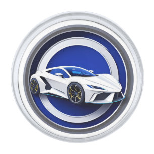 Luxurious White Sports Car Emblem Silver Finish Lapel Pin