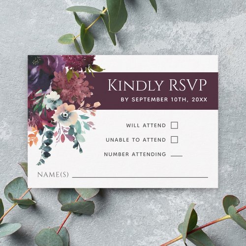 Luxurious Wine Elegant Floral Wedding RSVP