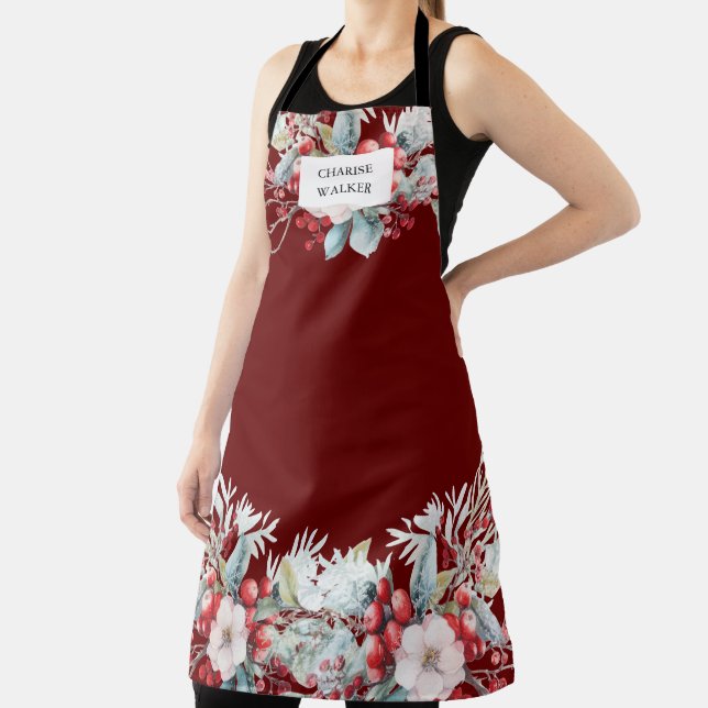 Luxurious Winter Berries Holiday Monogram Apron (Insitu)
