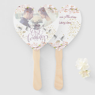 luxurious with flowers and pigeons hand fan