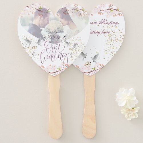 luxurious with flowers and pigeons hand fan