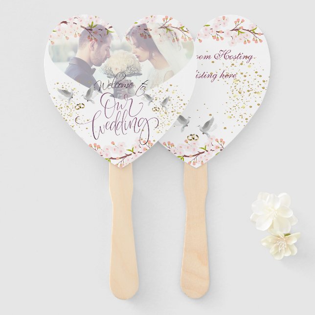 luxurious with flowers and pigeons hand fan (Front and Back)