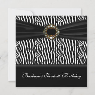 Luxurious Zebra Jewel Womans 40th Birthday Party Invitation