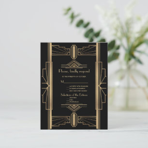 Luxury 1920's Gold Black Art Deco Wedding RSVP Card