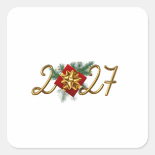 Luxury 2027 Gold and Red Gift Box New Year sticker
