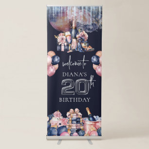 Luxury 20th Adult Birthday Champagne & Heel Retractable Banner