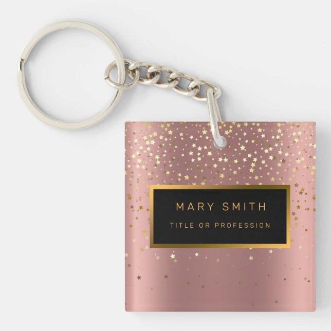 Luxury 2in1 Glitter Gold Pink Star Business Card & Keychain (Front)