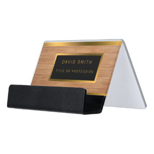 Luxury 2in1 Gold Wood Modern Business Card & Desk Business Card Holder