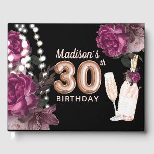 Luxury 30th Birthday Personalized Rose Wine Guest Book