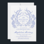 LUXURY 30th Birthday Vintage Blue Floral Crest Invitation<br><div class="desc">An elegant French vintage blue floral crest takes center stage on this timeless birthday invitation. Ornate,  formal and very feminine will make any birthday lady feel very special. Coordinating party supplies are available.</div>