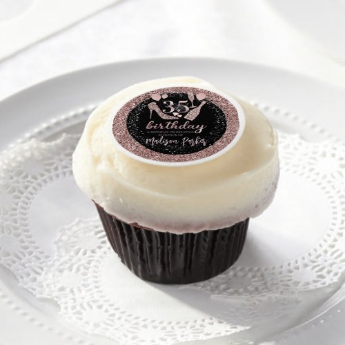 Luxury 35th Birthday Glitter Personalized  Edible Frosting Rounds