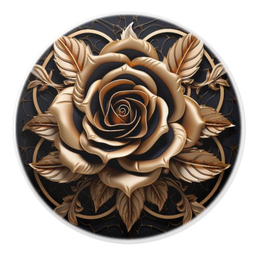 Luxury 3D Black And Gold Copper Rose Decor Print Ceramic Knob