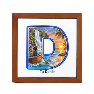 Luxury 3D Blue Letter D Waterfall Adventure Kids Desk Organizer