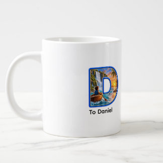 Luxury 3D Blue Letter D Waterfall Adventure Kids Giant Coffee Mug