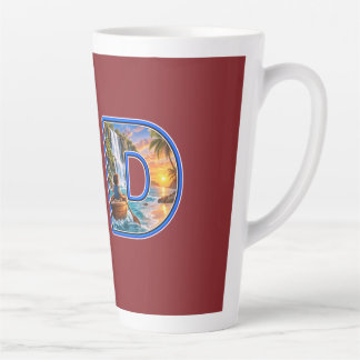 Luxury 3D Blue Letter D Waterfall Adventure Kids Latte Mug