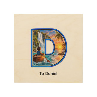 Luxury 3D Blue Letter D Waterfall Adventure Kids Wood Wall Art