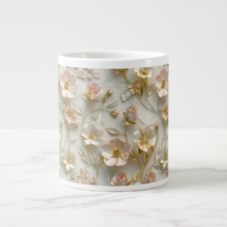 Luxury 3D Embossed Floral Gold Foil Elegant Giant Coffee Mug