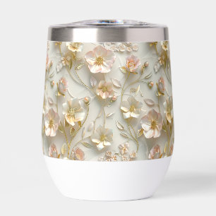 Luxury 3D Embossed Floral Gold Foil Elegant  Thermal Wine Tumbler