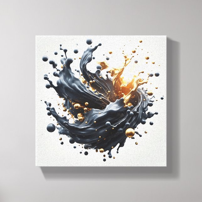 Luxury 3D Fluid Splash Art - Dynamic Gold and Matt Canvas Print (Front)