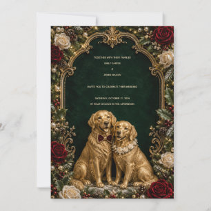Luxury 3D Gold Golden Retriever Christmas Wedding  Invitation