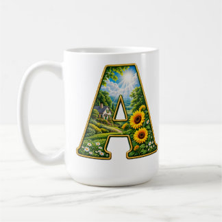 Luxury 3D Gold Letter A Sunflower Cottage T-Shirt Coffee Mug