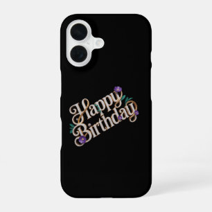 Luxury 3D Gold Marble Happy Birthday Galaxy Nebula iPhone 16 Case
