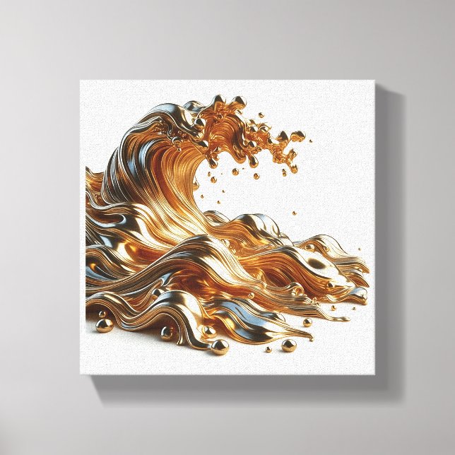 Luxury 3D Liquid Gold Wave - Metallic Fluid Abstra Canvas Print (Front)