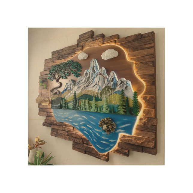 Luxury 3D Metal Wall Art – Illuminated Mountain &  (Front)