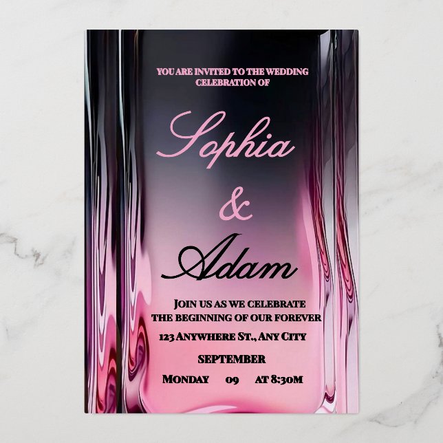Luxury 3D Pink Glossy Wedding Invitation Foil Invitation (Front)