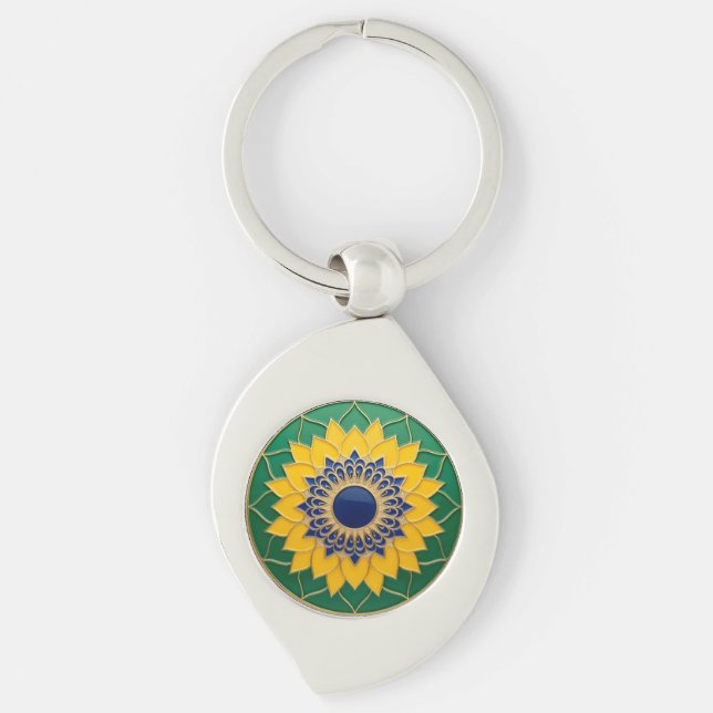 Luxury 3D Solar Mandala Keychain - Gold & Emerald (Front)