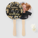 Luxury 40th Birthday Black Gold Photo  Hand Fan