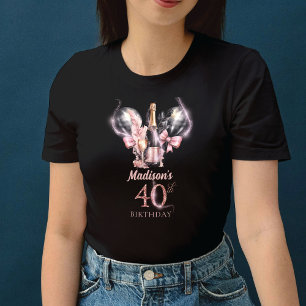 Luxury 40th Birthday Black Pink Champagne T-Shirt