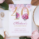 Luxury 40th Birthday Floral Pink Gold Glitter Invitation<br><div class="desc">Luxury 40th Birthday Floral Pink Gold Glitter Invitation. Easy to personalize. Matching products can be found in Luxury Adult Peonies Birthday Collection.</div>