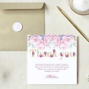 Luxury 40th Birthday Floral Pink Gold Glitter Thank You Card