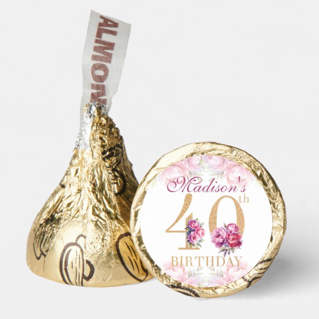 Luxury 40th Birthday Gold Pink Glitter Custom Hershey®'s Kisses® (Front)