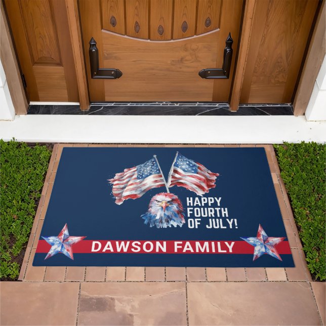 Luxury 4th of July Watercolor Family Name Doormat (Outdoor)