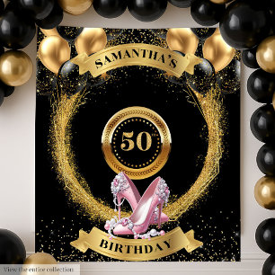 Luxury 50th Birthday Backdrop Pink Glitter Heels