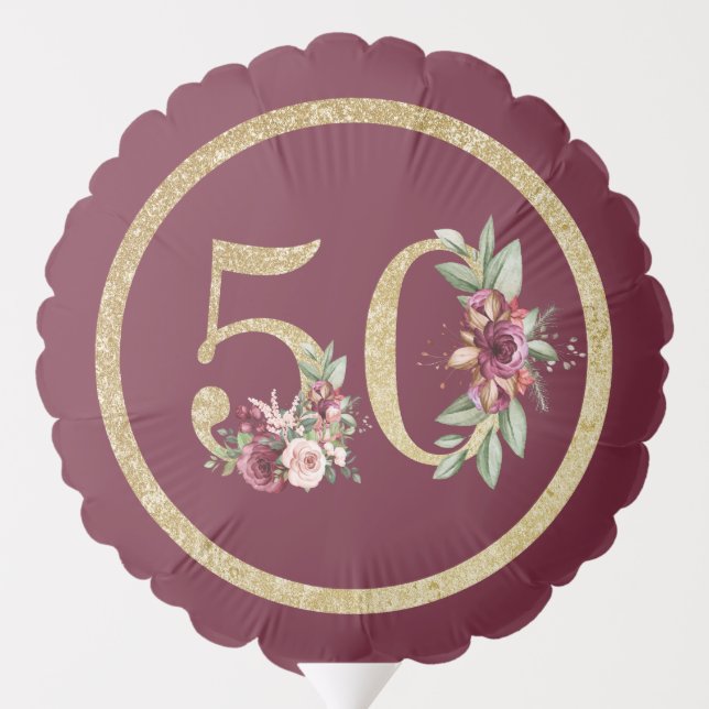 Luxury 50th Birthday Burgundy Gold Balloon (Back)