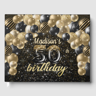 Luxury 50th Birthday Personalized Black Gold Guest Book