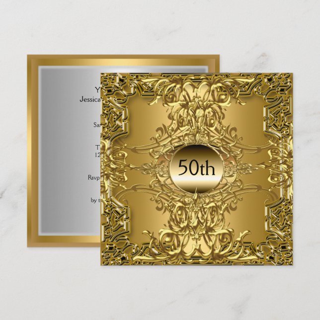 Luxury 50th Gold Birthday Party Invitation (Front/Back)
