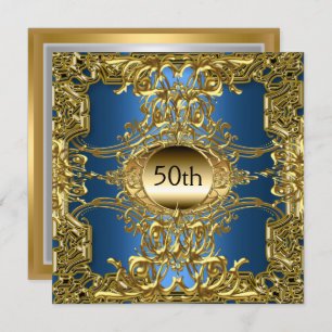 Luxury 50th Gold Blue Birthday Party Gold Blue Invitation