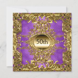 Luxury 50th Gold Purple Birthday Party Gold Invitation