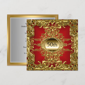 Luxury 50th Gold Red Birthday Party Gold Red Invitation