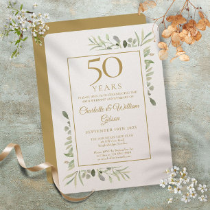 Luxury 50th Golden Wedding Anniversary Greenery Invitation