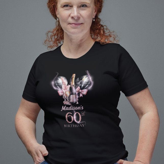 Luxury 60th Birthday Black Pink Champagne T-Shirt (Creator Uploaded)