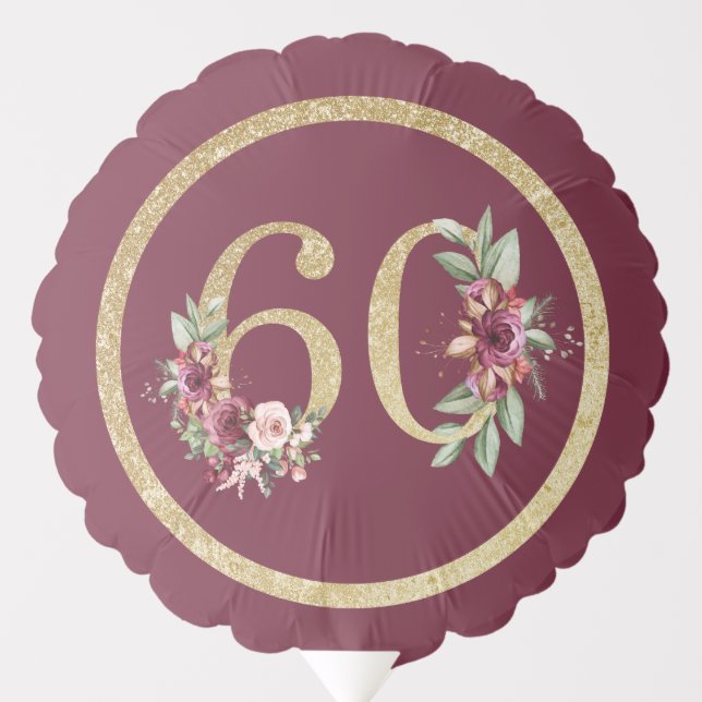 Luxury 60th Birthday Burgundy Gold Balloon (Front)