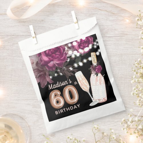 Luxury 60th Birthday Personalized Rose Wine Favor Bag