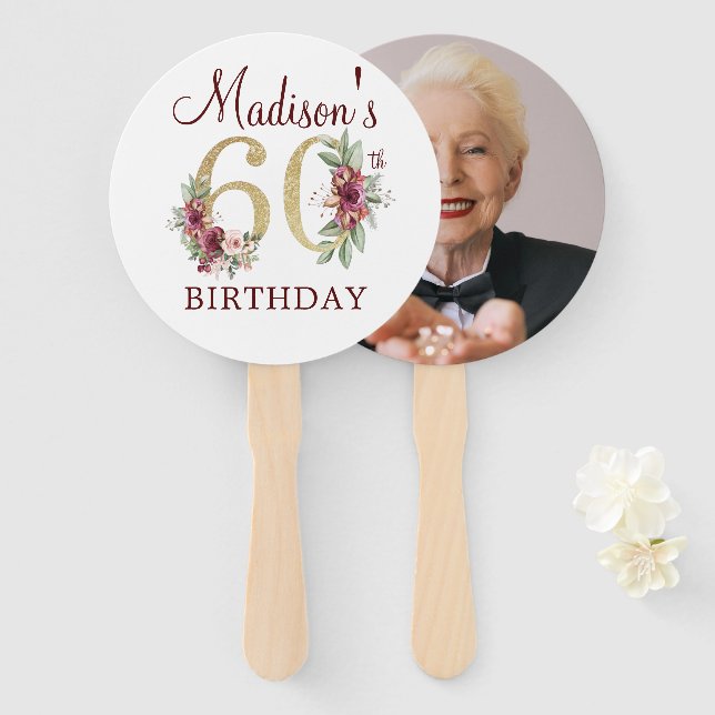 Luxury 60th Birthday Photo Hand Fan (Front and Back)