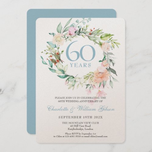 Luxury 60th Diamond Wedding Anniversary Floral Invitation
