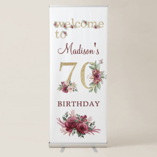 Luxury 70th Birthday Burgundy Gold Welcome Retractable Banner